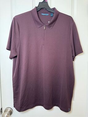 Perry Ellis Plum Short-Sleeve Zip Polo